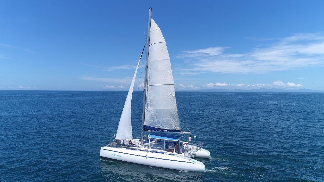 Catamaran sailing across the Pacific Ocean in Costa Rica